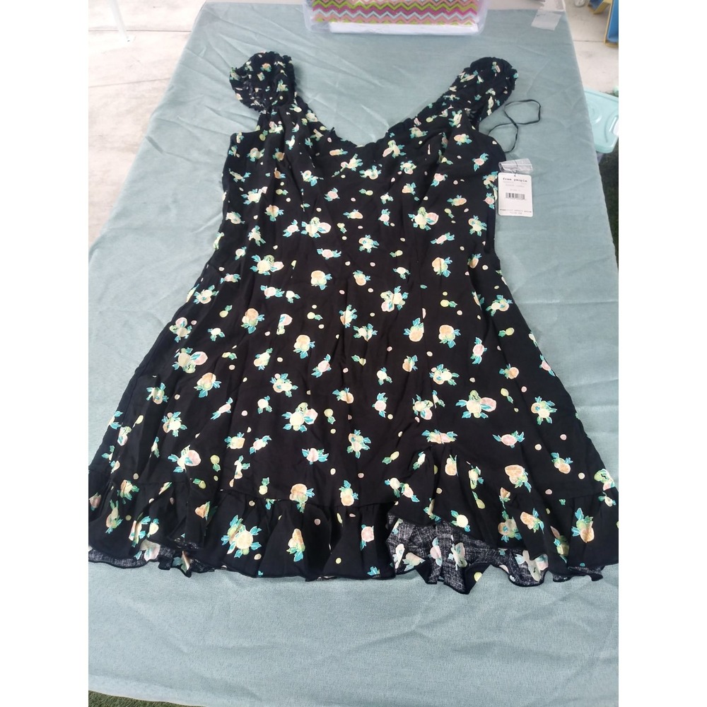 Free People Black Combo Fruit Floral Ruffle Mini Dress OB968110 Mens Size L NWT